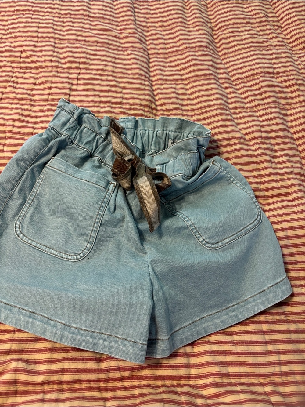 Brunello Cucinelli Light Blue High-Waist Shorts with Striped Tie